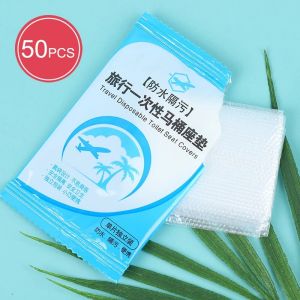 50Pcs Disposable Plastic Toilet Seat Cover Waterproof and Non Slip Individually Wrapped for Travel Toilet Seat Protectors