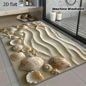 VIKAMA 3D Vision Beach Bathroom Floor Mat Ocean Breeze Washable Non-Slip Foot Mat Bathroom Bedroom Carpet Home Decor