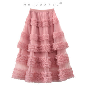 Váy Lưới Fairy Tale Váy Lưới Dài Váy Lưới Phong Cách Hàn Quốc Váy Lưới Xếp Nếp Váy Lưới Dài Mùa Xuân Thu Váy Lưới Xếp Nếp