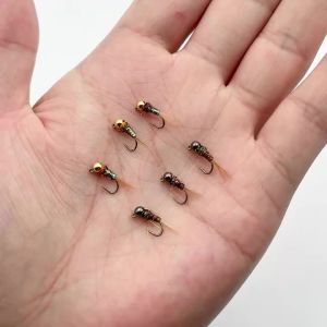 ICERIO#16Barbed Tungsten Bead Head Jig Nymph Fly Euro Perdigon Pheasant Tail Fast Sinking Trout Perch Grayling Fly Fishing Lures