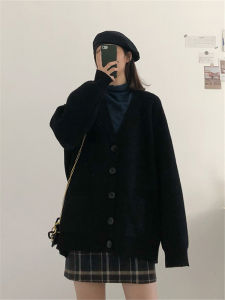 Womens Thickened Knitted Sweater Coat Loose Vintage Lazy Style Autumn Winter New Arrival Soft Japanese Style V-neck Long Sleeve