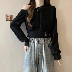 Korean Plus Size Off shoulder Long sleeved Crop Top T-shirt for Women