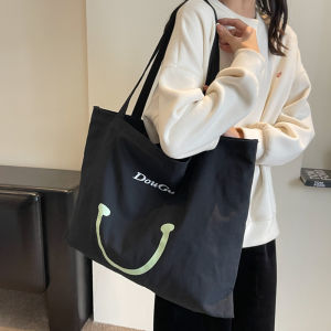 Large Capacity Canvas Tote Bag Women Casual Shopping Bag Single Shoulder Bag Fresh Style Double Strap Soft Handbag for Youth