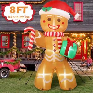 Đồ Trang Trí Giáng Sinh Ngoài Trời Hình Người Bánh Gừng Bơm Hơi 8FT/2.4M Với Gói Quà Tặng Đèn LED Tích Hợp Cho Sân Vườn Trang Trí Giáng Sinh