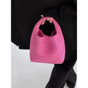 High Quality Handwoven Small Tote Bag Womens Handbag Large Capacity Trendy Basket Bag Soft PU Leather Magnetic Buckle Closure