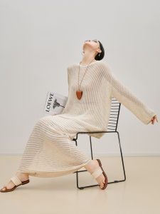 Guuli Light Beige Hollow out Knitted Sweater And Half Skirt Womens Elegant Early Autumn Set Fashionable Complete Outfit