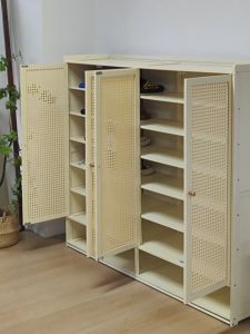 Bamboo mall Shoe Cabinet 5/7/8Layers Large Capacity Shoes Rack Organizer High-Grade Wooden Rattan Door