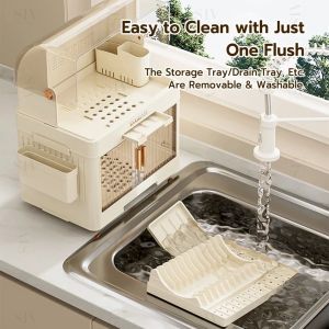 Dish Rack Kitchen Multifunctional Dish cabinet Drain Organizer Plate Tableware Cupboard With Cover For Plates Bowls