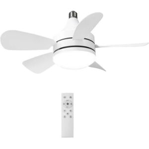 LED Ceiling Fan with Lights E27 Screw in Ceiling Fan Light with Remote Control Dimmable 5 Blades for Living Room Home Decor