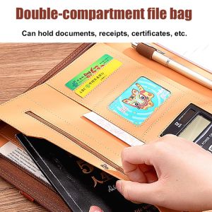 Genuine Leather Portfolio Bag With Handle Business Multifunctional Folder A5 Document Organizer With Calculator Slot Long Size