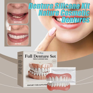 Denture Silicone Kit Silicone Liners Soft Kit Soft Denture Kit Teeth Upper And Lower Set Easy Use Nature Cosmetic Dentures 1Pair