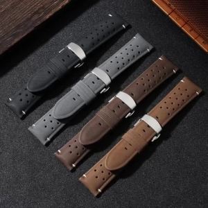 Dây Đồng Hồ Da Đua Xe Cổ Điển Mờ Tháo Lắp Nhanh Thoáng Khí Lỗ Thoáng Khí 18mm 20mm 22mm Dùng Chung Cho Seiko Rolex