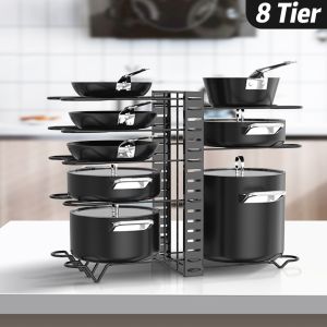 Pot Rack Organizer 8 Tier Pots and Pans Organizer for Kitchen Organization & Storage Adjustable Pot Lid Holders & Pan Rack