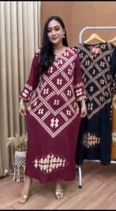 Longdress Batik Cabutan Motif Terbaru LD 110 PB 130 - Lengan Panjang - Busui Friendly Kancing depan - bahan rayon adem nyaman di pakai - BISA COD