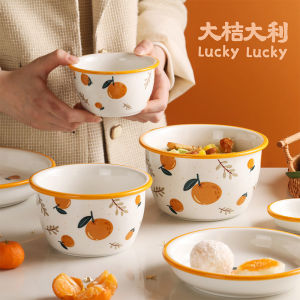 Blue Lotus Cute Ceramic Bowl Plate Instant Noodles Soup Bowls Popular Dining Utensils Single Bowl Plate Japanese Style Home Use