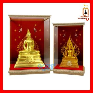 ตู้ครอบพระ ตู้พระ ตู้ใส่พระ ตู้พระลายไทย ฉากหลังโพธิสีทอง ดีไซน์หรู ขนาด 11x8x16.5 นิ้ว