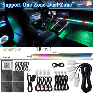 18/22 in 1 Led Acrylic Car Ambient Light APP Blue Control RGB 64 213 Color Symphony Acrylic One Zone Dual Zone Atmosphere Lamp