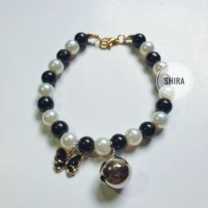 Kalung Kucing Mutiara Premium Liontin Kupu-Kupu Lonceng 14mm
