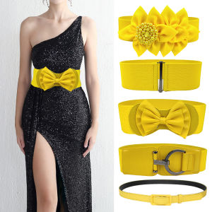 Elastic Yellow Decorative Belt Simple Fashionable Wide Waist Belt for Women Dress Accessory Sweater Waist Seal