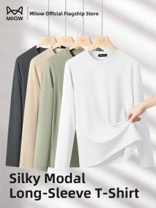 Miiow | Mens Long Sleeve Modal T-Shirt Breathable Seamless Comfortable Spring Autumn Outerwear Catman Silk Luminous New 2025 Model