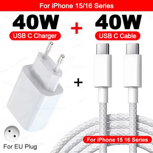 Sạc Nhanh USB Type C 40W Cho iPhone 16/15/14/13/12/11 Pro Max Plus Với Cáp Sạc Nhanh PD 1M Phụ Kiện Sạc Điện Thoại Di Động
