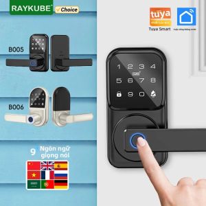 Khóa Cửa Thông Minh RAYKUBE B005 Tuya BLE Khóa Cửa Vân Tay Điện Tử Kỹ Thuật Số Có Chuông Cửa Mật Khẩu 9 Ngôn ngữ/Mở Khóa Bằng Thẻ Tương Thích Với iOS/Android