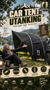 UtanKing™ Car Tent Canopy Khemah Kereta Kanopi Awning Camping Tarp Shelter Waterproof Silver Coated Flysheet Outdoor