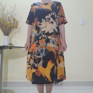 Đầm Trung Niên - Vải Lụa Mango Form Suông A Che Bụng - Có Dây Kéo - Size Từ 48kg - 90kg