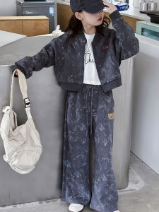 MPW | ชุดกีฬาลำลองสำหรับเด็กผู้หญิง ชุดสองชิ้น ลายด้าย ฤดูใบไม้ผลิและฤดูใบไม้ร่วง เสื้อผ้าเด็ก แฟชั่น เสื้อผ้าเด็ก