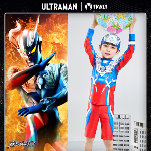 Childrens Swimwear Ultraman Long Sleeve Separate Suit Boys Girls Summer Sun Protection New 2025 Polyester Spandex Blend