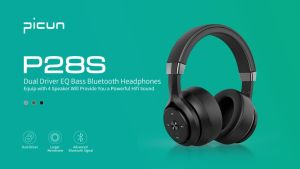 Picun KOFIRE BG-06 P28S P28X EQ Bass Headphone Bluetooth 5.0 Wireless Dual Driver 30 Hours Bluetooth Headphones Over Ear Hifi Stereo 4 Dynamic Driver Headset Soft Protein Earpads with Mic for Cellphone Laptop PC NS PS4 PS5