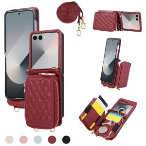szhaiyu | Zipper Cards Holder Wallet Ring Phone Case for Samsung Galaxy Z Flip 8 7 FE 6 5 4 Lanyard Crossbody Leather Cover Purse Women