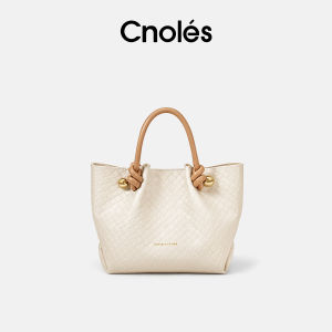 Cnoles Woven Handbag Small Shoulder Basket Bag Womens Casual Style Detachable Strap Soft Leather Autumn Winter New Arrival