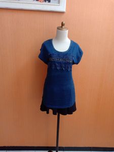 atasan kaos wanita biru tua navy SPLASH cewek M lengan pendek santai blouse