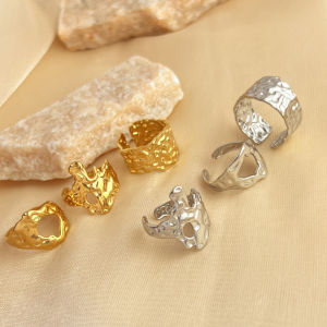 Fashion Popular Geometric Wide Surface Stainless Steel Ring Trendy Personalized Hip Hop Popular Real Gold Plated Titanium Steel Ring for Women