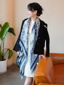 New 140CM Silk Mohair Animal Home Large Brand Embroidered High Craft Women Scarf Shawl Two-way Fashionable Floral Print Neckwear