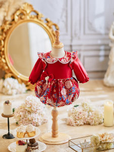 Red Chinese Cheongsam Birthday Ceremony Clothes Long Sleeve Baby Girl Clothes 1 Year Old Anniversary Traditional Costume