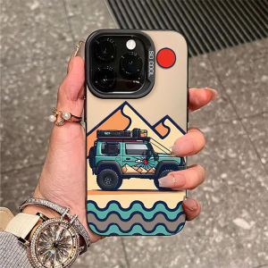 เคสโทรศัพท์รถยนต์ออฟโรดแบบมีเลเซอร์และเคลือบด้านสำหรับ Apple 16 pro 15 ลายการ์ตูน 13 Mini 14 pro Max 8 plus