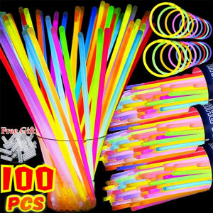100Pcs Multicolor Night Glowing DIY Glowsticks Bracelets / Fluorescence Glow Sticks Party Decor Supplies