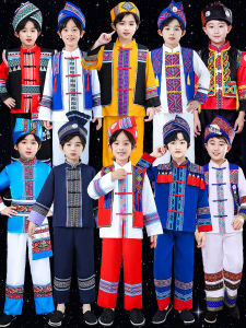 Childrens Yi National Performance Clothes Boys Gourd Flute Ethnic Minority Costumes Hexi Hanfu Traditional Cultural Outfits