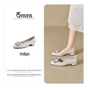15MINS | Commute-friendly French Style Square-toe Slip-on High Heels White