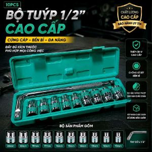 Bộ tuýp đầu khẩu 10 chi tiết 1/2 cần siết chữ L từ 8-24 hàng đẹp đủ cân - Dụng cụ