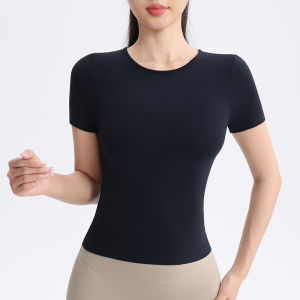 Áo Thun Thể Thao Nữ Màu Trơn Nhẹ Chất Liệu Thun Co Giãn Tay Ngắn Kiểu Dáng Ôm Sát Chất Liệu Nylon Dệt Kim Mỏng Nhẹ.