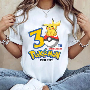 Bandai | Anime Pokémon 30th Anniversary Cotton T-shirt Summer Mens and Womens Harajuku Clothing Fashion Casual Street T-shirt Fan Gifts