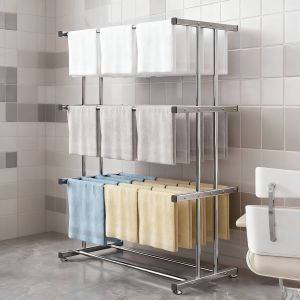 Multifunction Towel Drying Rack Storage Organizer Wall Mount Free Hook