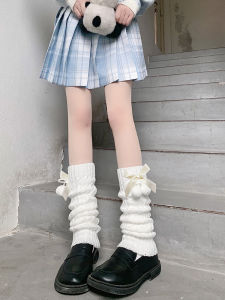 Lolita Japanese Cute with Fur Ball Bows Pile Style Foot Sock JK Leg Warmer Female Fall and Winter Heattech White Socks Female