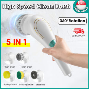 🇸🇬【SG stock】Electric Cleaning Brush 5 IN 1 Magic Brush Electric Cordless Cleaning for Tub and One Touch Operation & 5 Replaceable Brush Heads For Kitchen Bathroom Toilet Washbasin