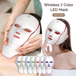 LED Facial Mask with Neck 7 Colors Light Therapy Red Light Facial Mask for Anti-Aging Rejuvenation Brighten Skin Beauty Device