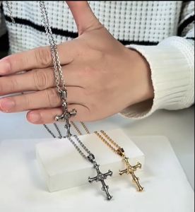 Kemstone Vintage Eye of Horus Cross Pendant Necklace Mens Triangle Stainless Steel Necklaces Jewelry