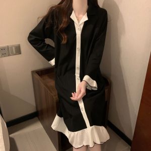 Cotton Shirt Style Sleepwear Womens Sweet Home Clothes Long Sleeve Mid-Length Sleep Dress Spring Autumn New Arrival